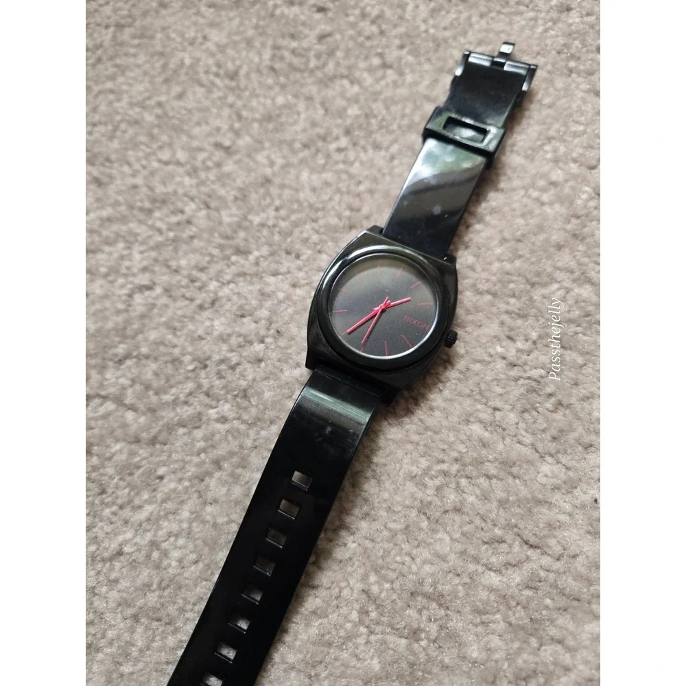 Vtg Nixon Time Teller Mens Watch Black Red Dial Quartz Skate Streetwear Y2K
